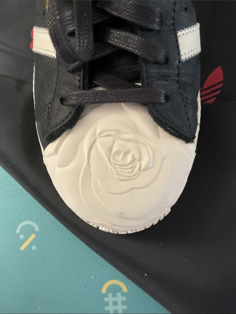 adidas Black & White Superstar Sneakers with Embossed Rose Toe